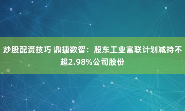 炒股配资技巧 鼎捷数智：股东工业富联计划减持不超2.98%公司股份